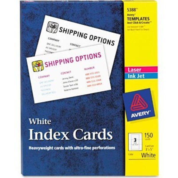 Avery Avery® UnRule Index Cards for Laser and Inkjet Printers 5388, 3" x 5", White, 50/Box 5388